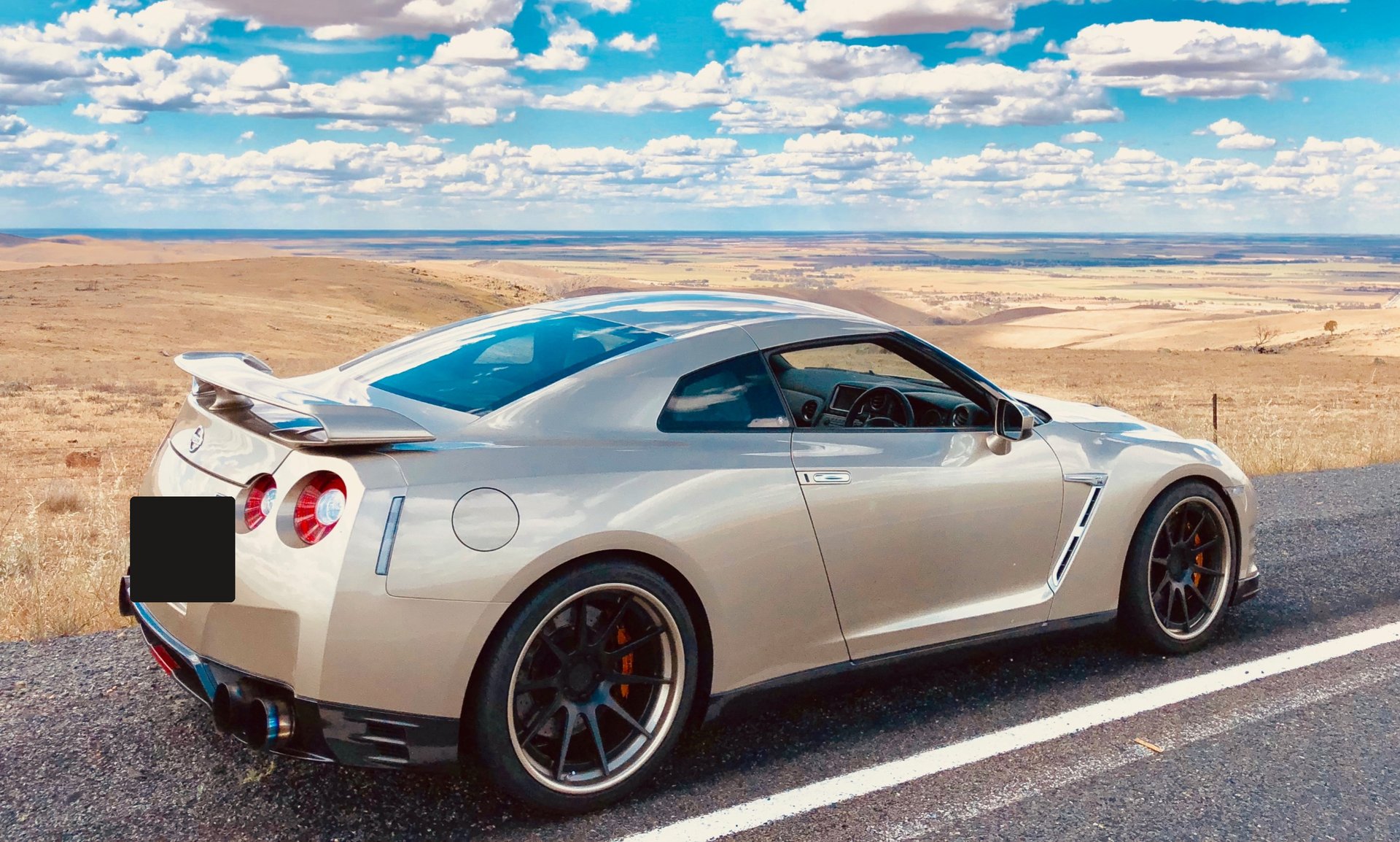 Silver Nissan R35 GT-R parked on a country South Australian road after a calibration session